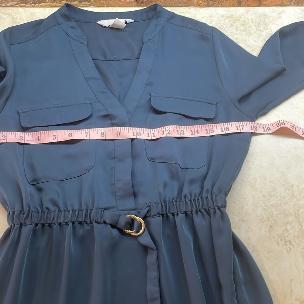 H&M Dress Size 4 Blue Long Sleeve Belted V-Neck Mini Lightweight - Picture 6 of 11